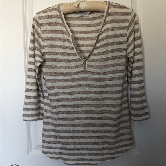 SALE ☘️ ZARA Linen striped 3/4 sleeve shirt - Picture 3 of 9